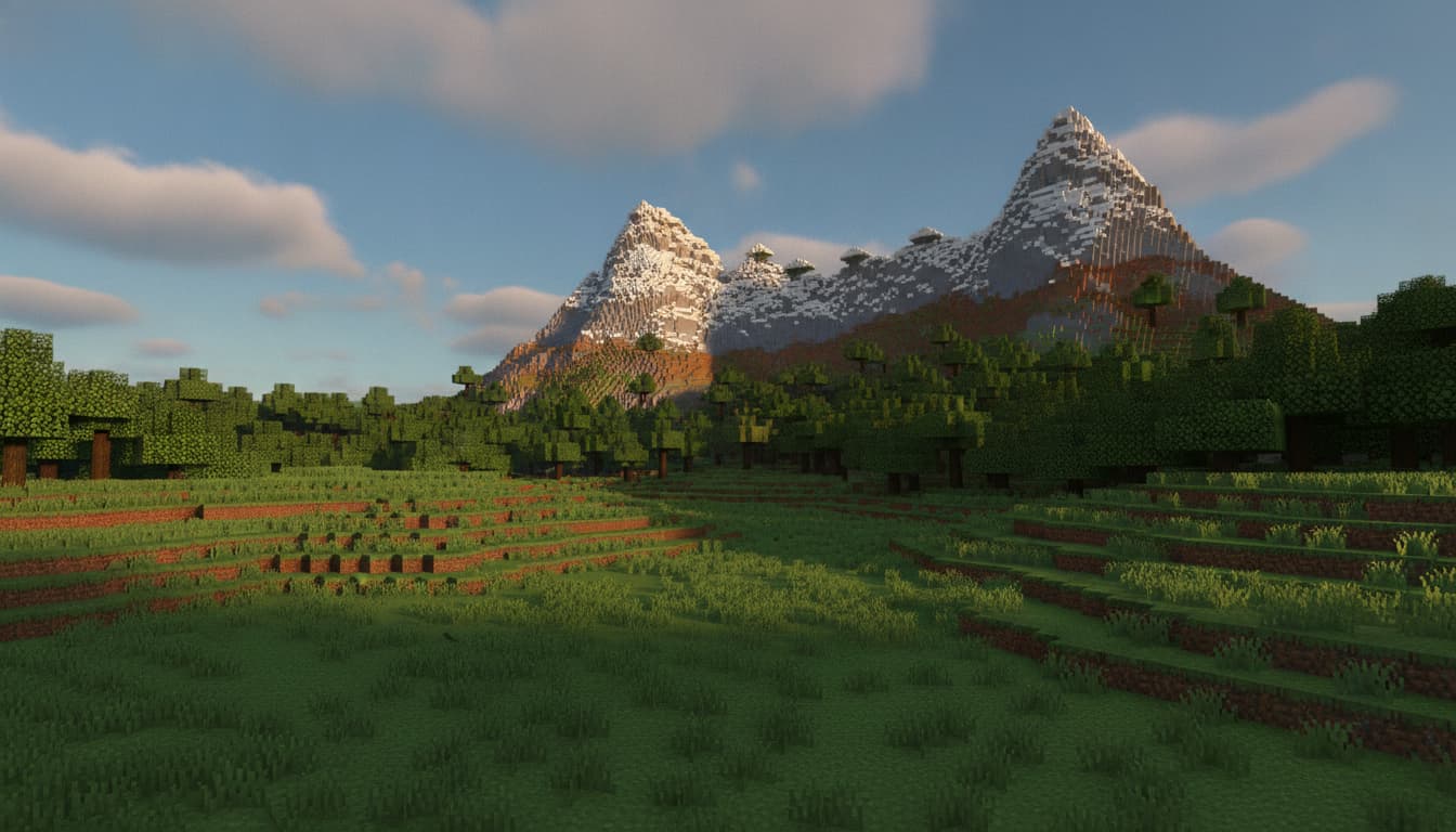 Minecraft inspired low-angle landscape