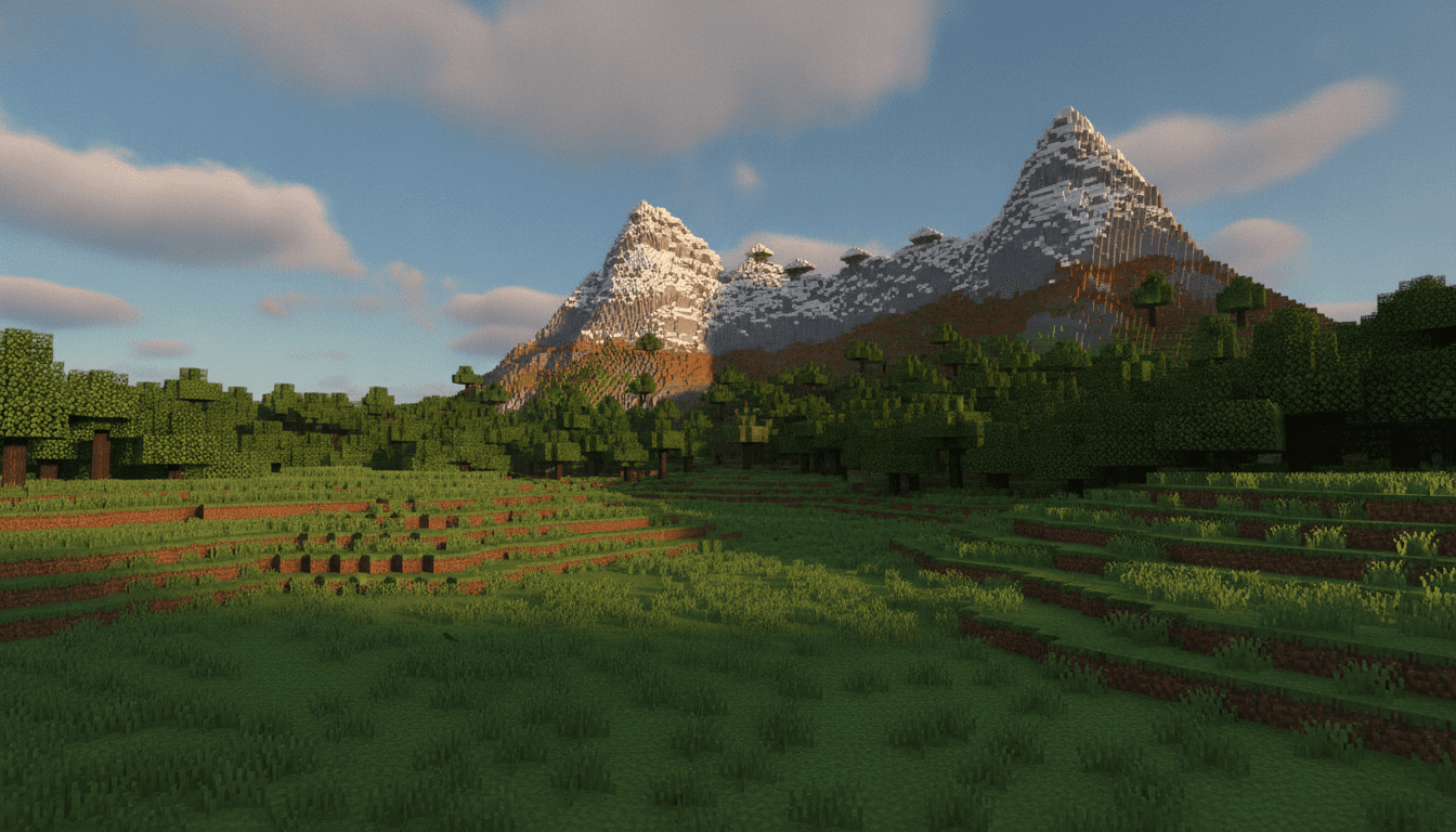 Minecraft inspired low-angle landscape